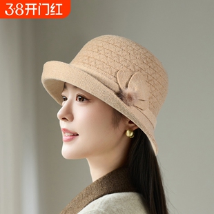 时尚百搭礼帽盆帽女士秋冬季百搭显脸小遮阳渔夫帽户外妈妈时装帽