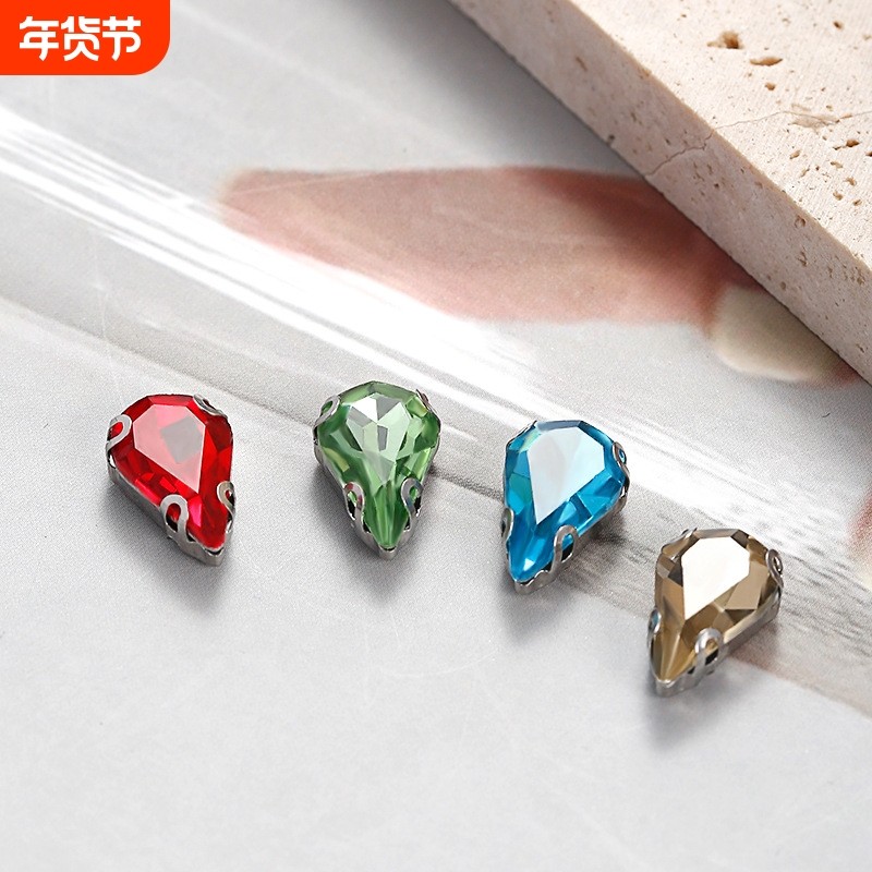 玻璃手缝钻5*8MM水滴爪钻D形防钩白KDIY痛包婚纱鞋饰配件水