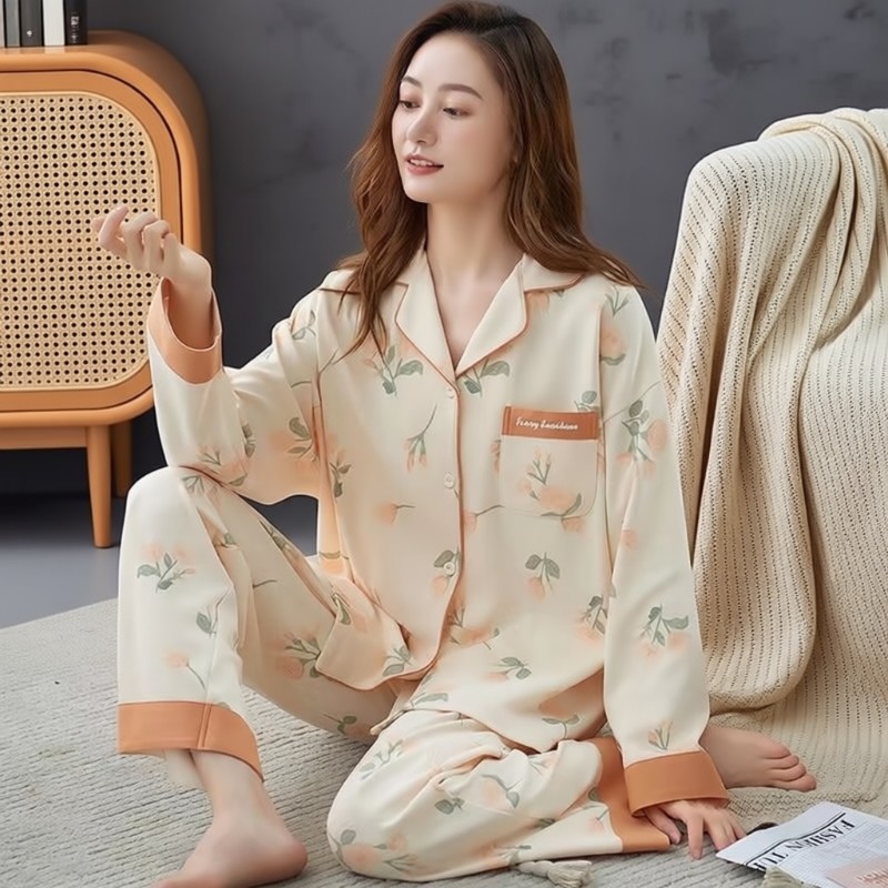 睡衣女士纯棉春秋款2025年新款长袖秋冬薄款大码家居服两件套装