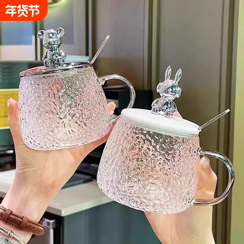 YZ小熊杯ins高颜值简约玻璃水杯饮料咖啡牛奶啤酒杯