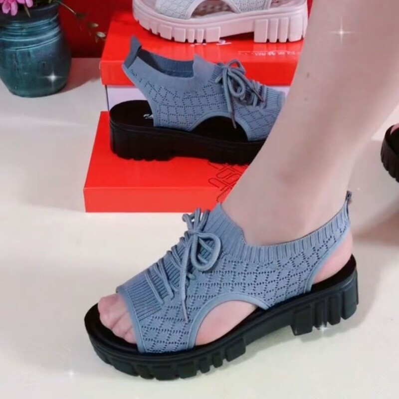 厚底沙滩凉鞋女新款夏季透气网面飞织超轻软底舒适防滑休闲女鞋潮