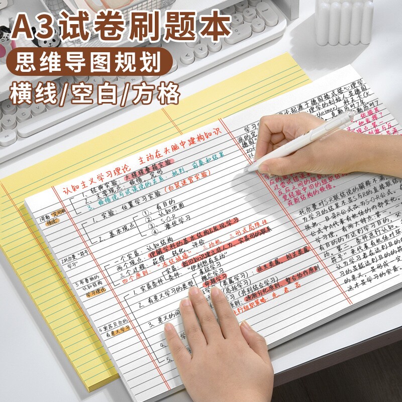 A3横线空白网格美式分栏拍纸本英语单词摘抄思维导图草稿绘画索引分类方格目录意义内页图片