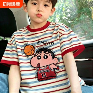 男女童纯棉条纹短袖T恤2026夏季新款中大童韩版圆领打底上衣T恤潮