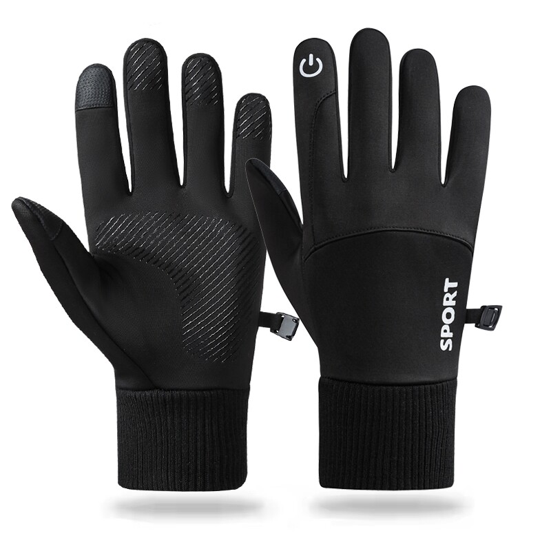 冬季保暖手套男防水加绒防风防寒骑行开车触屏露指玩手机全指分指