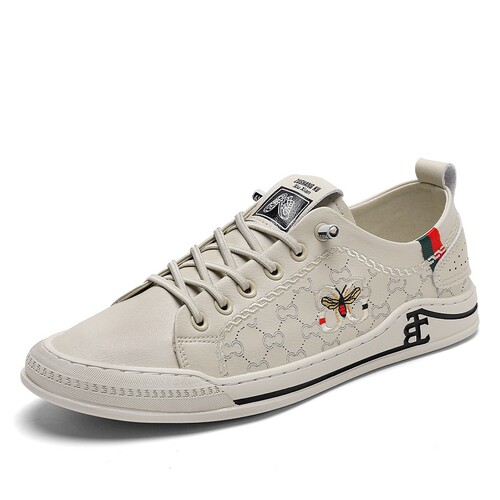 欧洲站G家酷奇经典小蜜蜂男鞋头层牛皮低帮休闲真皮鞋懒人潮板鞋