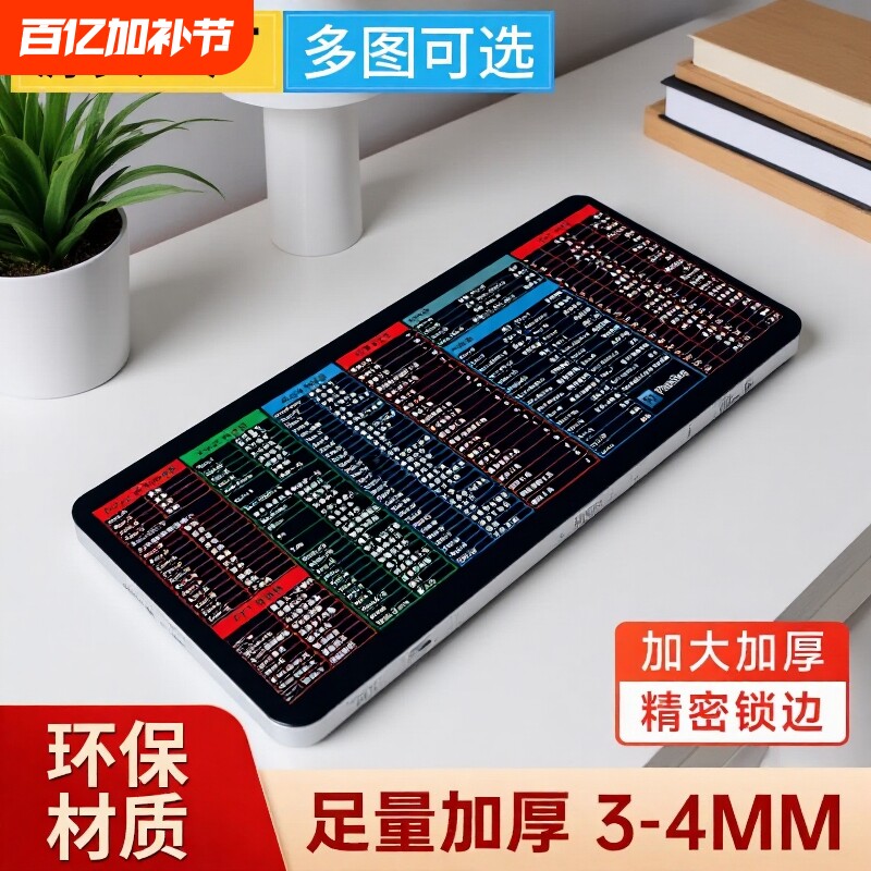 CAD快捷键超大鼠标垫防滑办公软件桌垫小号可爱女键盘桌面垫WORD