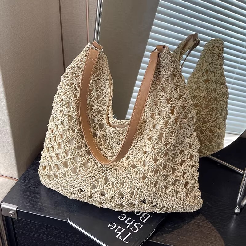 艾程手工编织包包女款2026新款沙滩度假单肩包大容量托特包草编包