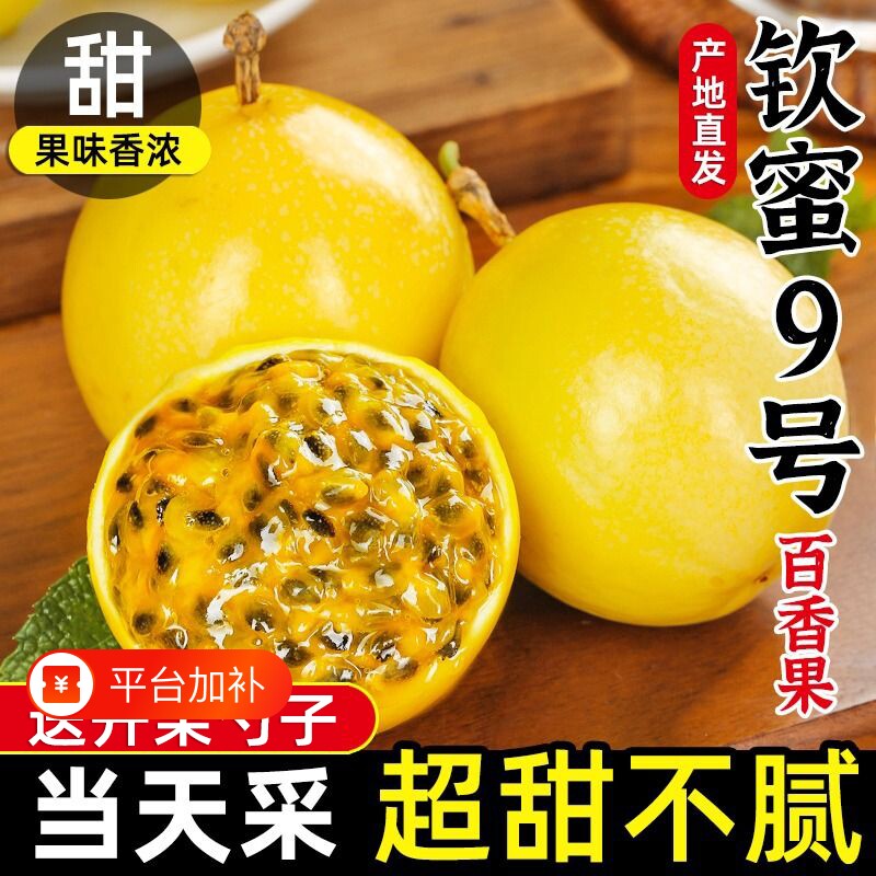 广西钦蜜9号黄金百香果新鲜水果黄色纯甜皱皮原浆当季黄金果源头
