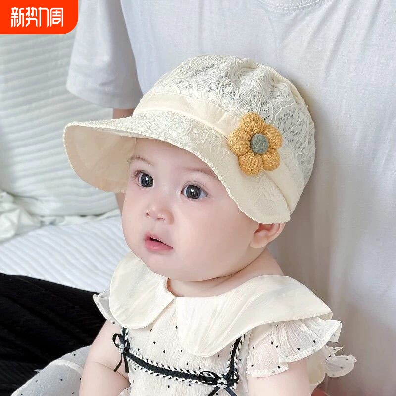 婴儿帽子春夏薄款纯棉夏季男女宝宝渔夫帽抽绳婴幼儿女童遮阳盆帽
