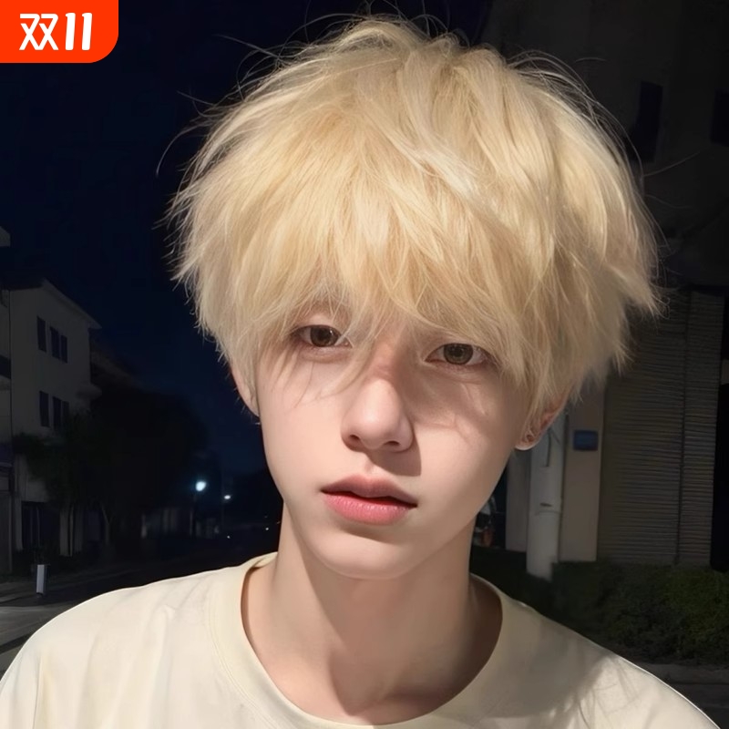 假发男短发韩版帅气短直发微分碎盖时尚蓬松男生造型假发全头套式