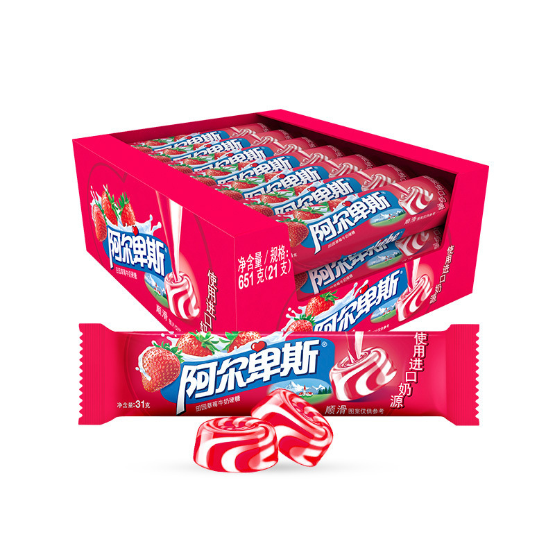 阿尔卑斯田园草莓牛奶味硬糖31g*21支/盒