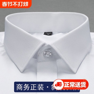 商务正装男长袖中青年蓝色衬衫纯色百搭衬衣硬领正装白衬衫工作服