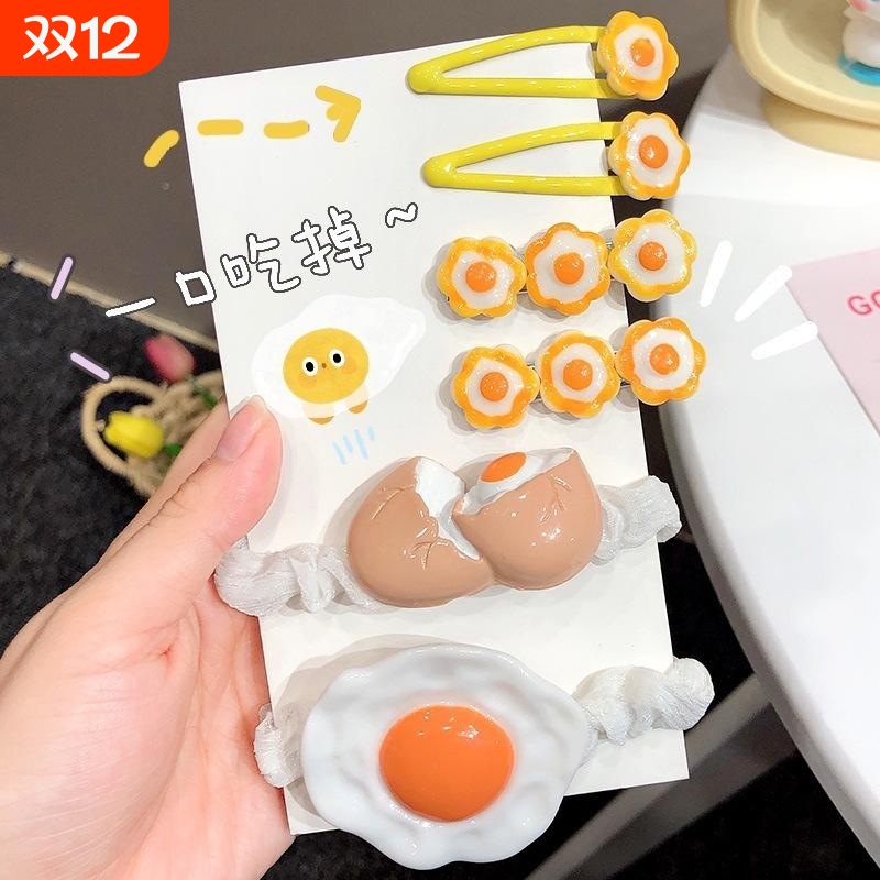 少女心趣味荷包蛋发夹鸡蛋发卡