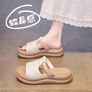 女款 34码 外穿2025新款 半拖孕妇凉鞋 沙滩时尚 夏天配裙子一字凉拖鞋