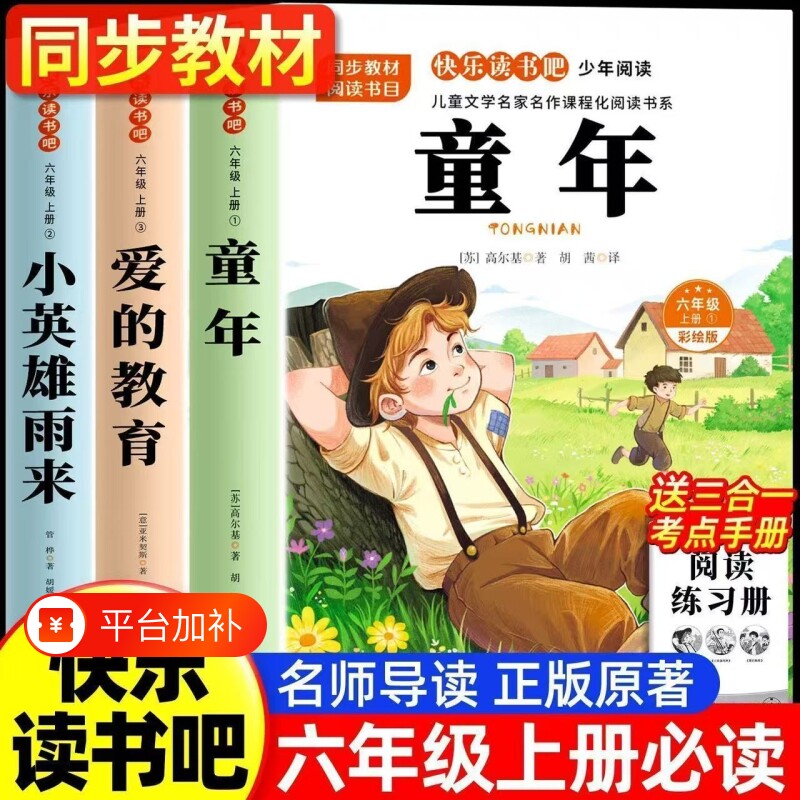 爱的教育3册童年六年级上册快乐读书吧必读的课外书高尔基和小英雄雨