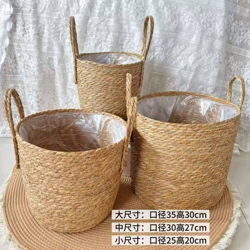 筐子草编藤编编织篮子花篮竹编花盆套绿植草编筐植物装饰套藤编筐