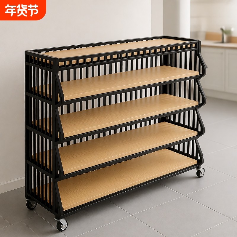 超市斜口文具货架落地带轮可移动设计多层置物架储物组装货物三层
