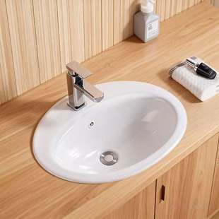 半嵌入式 洗脸洗手盆台上盆台中盆台面浴室无孔上门 陶瓷三孔老式