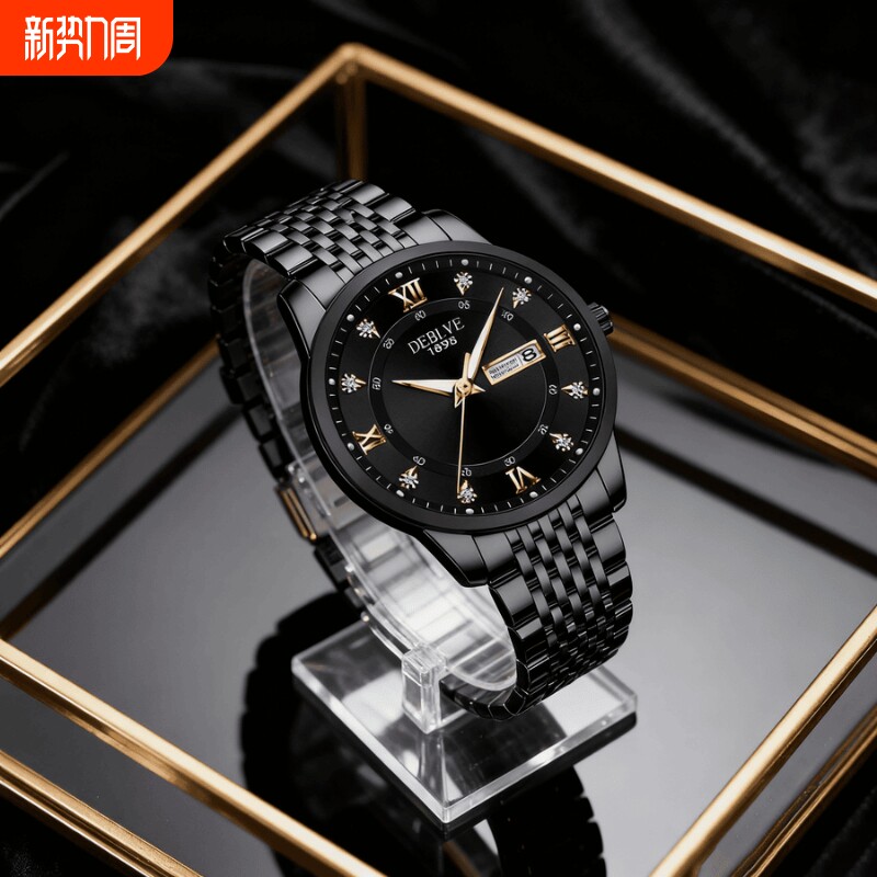 手表男全自动非机械表钢带男款商务防水石英腕表正品名牌镂空男士