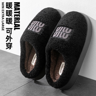 平底毛毛拖鞋 男 女外穿厂家直供秋冬网红羊羔毛时尚 加绒包头半拖鞋