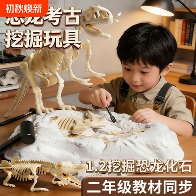 恐龙考古化石挖掘玩具二年级科学小实验套装学生恐龙骨架模型化学