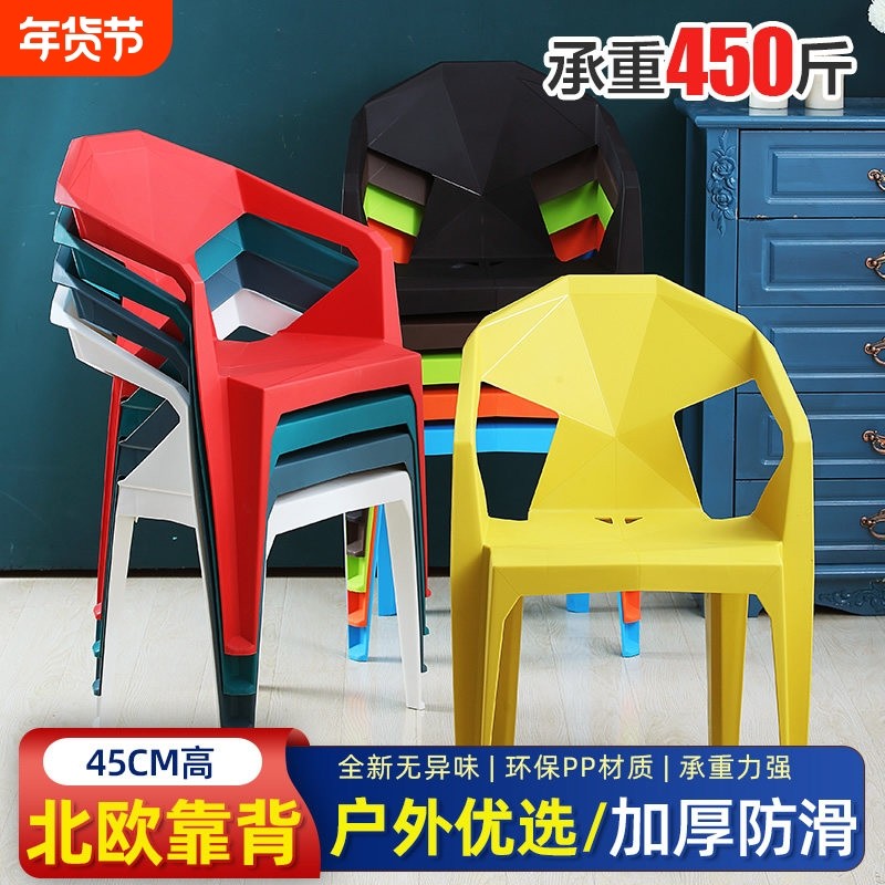 加厚防滑夜市大排档塑料椅子户外烧烤啤酒摊靠背椅成人餐桌扶手椅