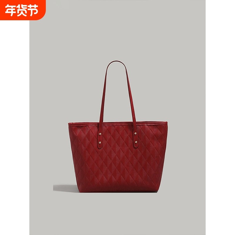 伊布古奇时尚托特包包女式2025新款高级感大容量超火新娘红色婚包