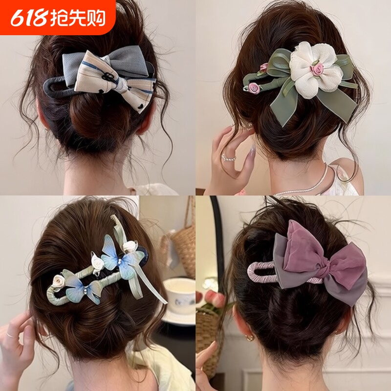 春夏蝴蝶结发夹女后脑勺2026新款大号盘发鸭嘴夹头饰抓夹紫色花朵