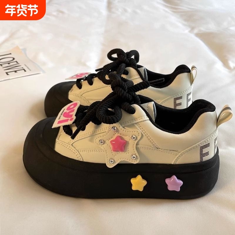 女童运动鞋2024春秋新款女孩小白鞋大头丑萌鞋儿童星星休闲板鞋潮