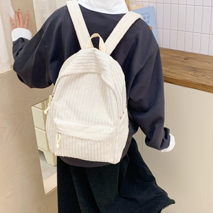 简约百搭少女学生书包纯色双肩包背包2026黑色帆布白色通勤防水