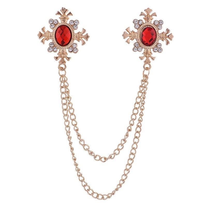 欧美流苏水钻十字架衣领链男式胸花女士衬衫衣领配饰胸针个性领针