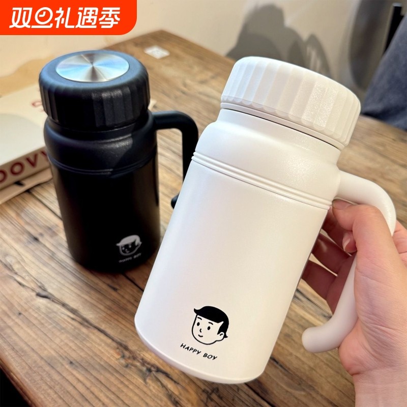 爆款颜小青保温杯高绚值带把保温壶大容量不锈钢水杯随行运动水壶