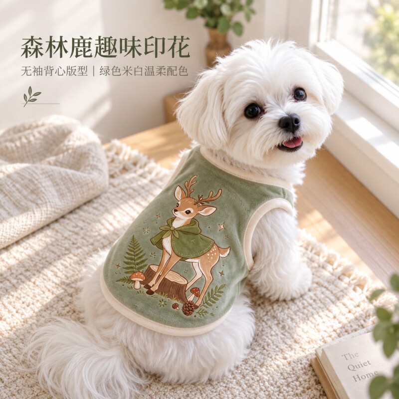 秋冬季宠物狗狗衣服新款法兰绒森林小鹿加厚保暖猫咪中小型背心式