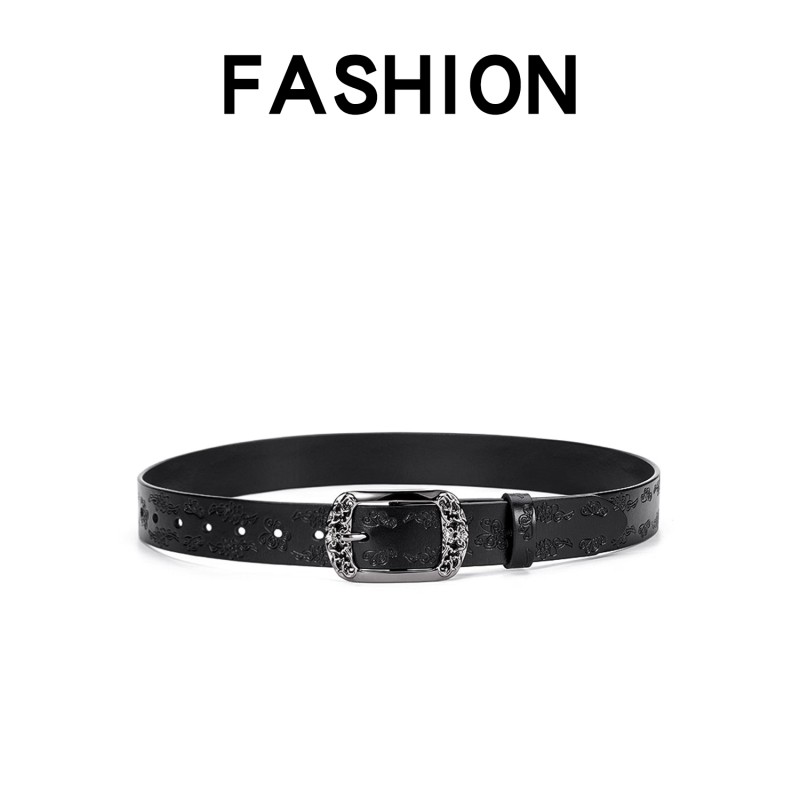 腰带真皮复古蝴蝶时尚皮带潮流黑色牛皮百搭y2k男女款装饰休针扣