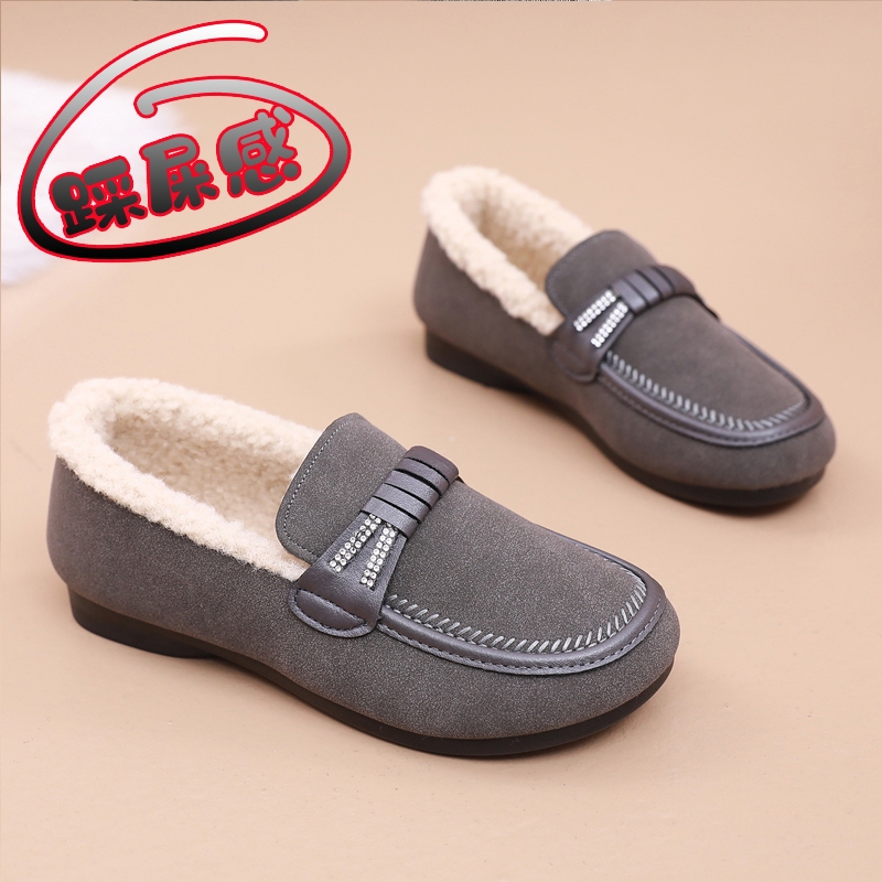 老北京布鞋女加绒妈妈棉鞋冬季防滑软底保暖奶奶鞋平底休闲豆豆鞋