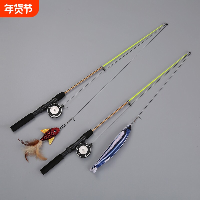 猫咪玩具猫薄荷鱼伸缩吊杆逗猫猫咪用品貓咪日用品宠物互动玩具