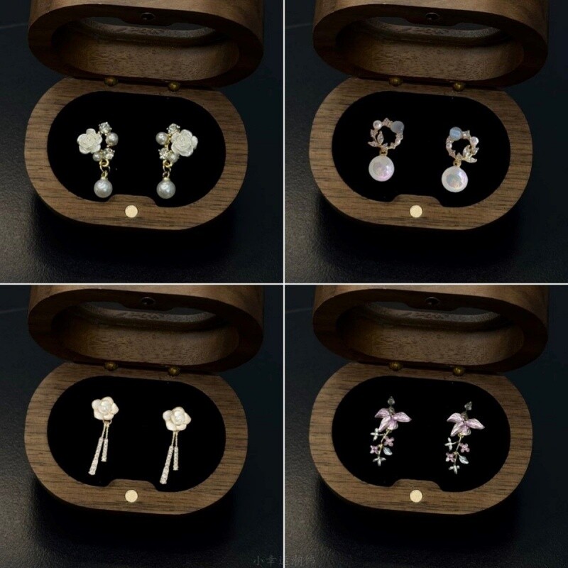 Vintage古着巴黎的白玫瑰百搭高级气质爆款耳钉耳夹山茶花流苏