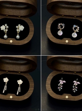 Vintage古着巴黎的白玫瑰百搭高级气质爆款耳钉耳夹山茶花流苏