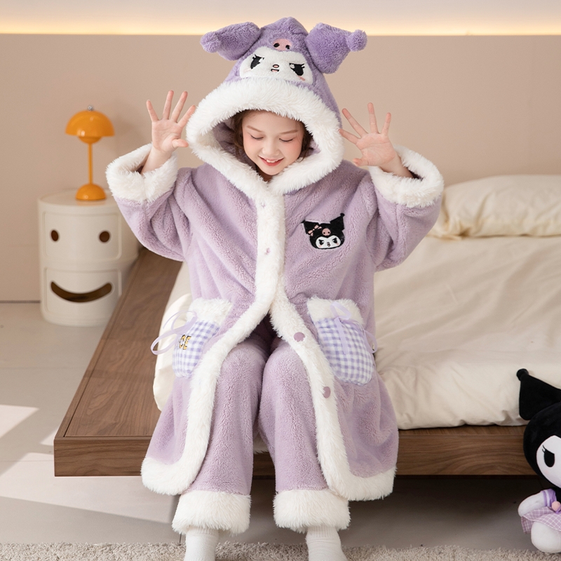 女童睡袍儿童秋冬季家居服女套装