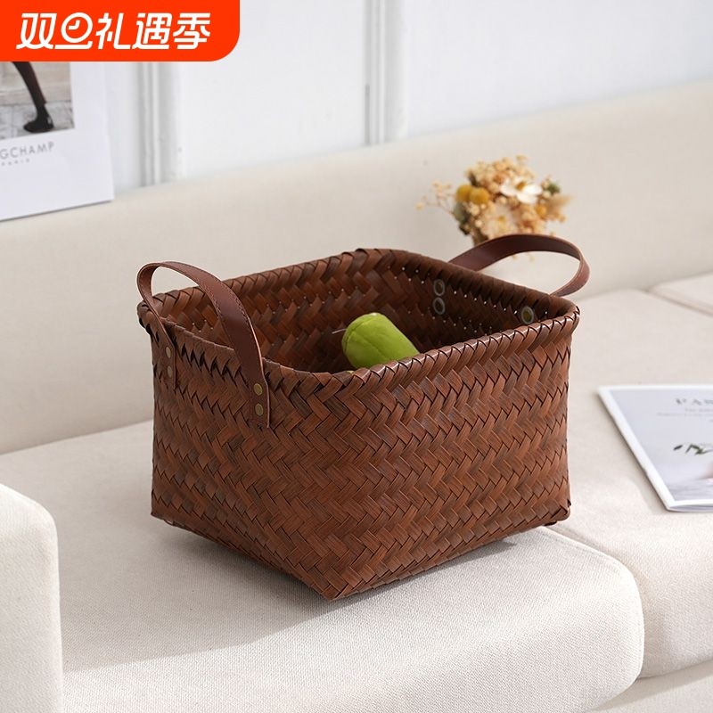 美式收纳筐脏衣服篮仿藤编pu洗衣桶零食玩具脏衣篓网红款编织方形