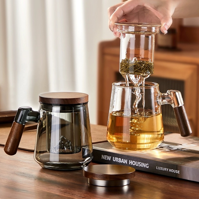 玻璃茶杯家用耐高温茶水分离泡茶杯子办公室个人专用带把手喝茶杯