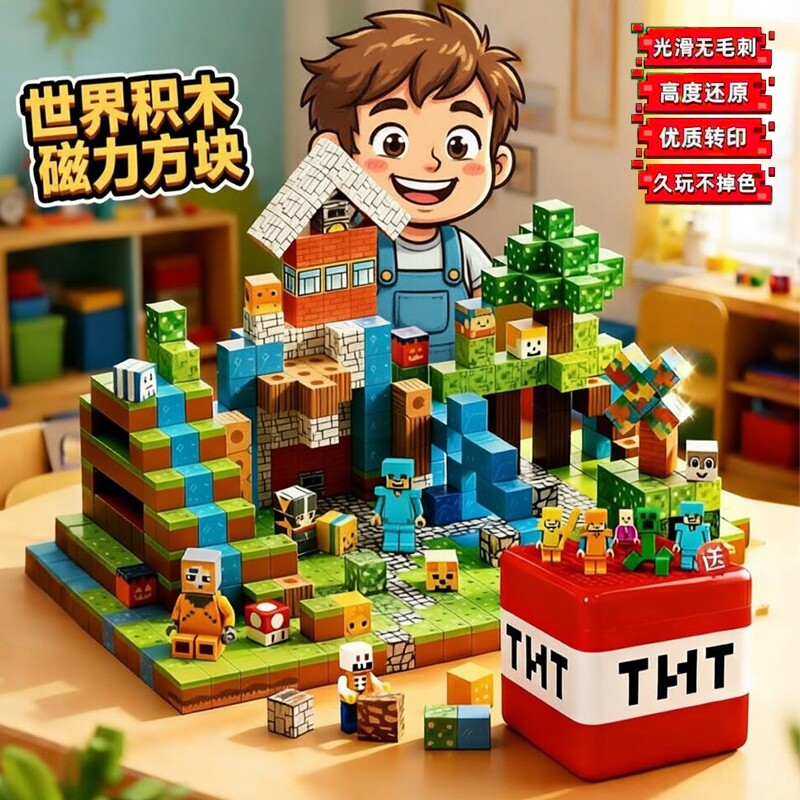 我的世界磁力方块积木磁铁磁吸铁石迷你益智拼装男孩玩具儿童礼物