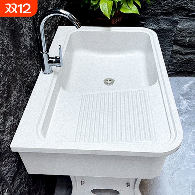 石英石洗衣池阳台家用带搓衣板室外庭院洗衣台盆大理石一体洗衣槽