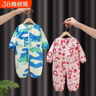 秋冬宝宝罩衣爬行服婴儿一体护衣儿童连体全身防水防脏爬爬服哈服
