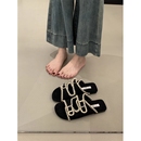 香港真皮厚底蕾丝勃肯凉拖女2025新款 夏季 外穿皮带扣一字拖沙滩鞋