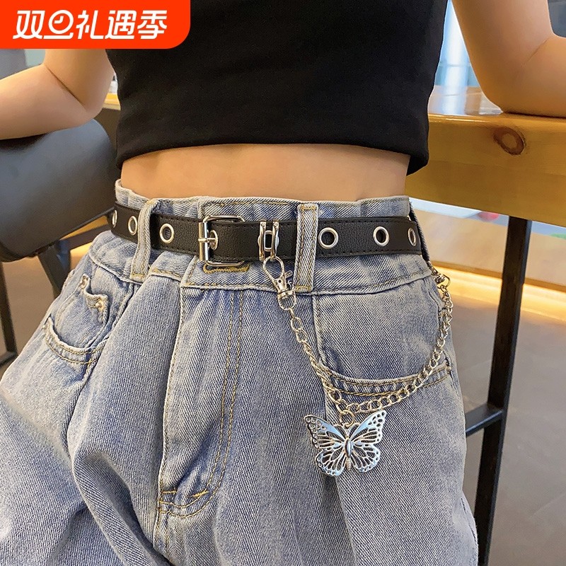 免打孔腰带女士设计感链条百搭装饰夏季牛仔裤裤带女式皮带铆钉