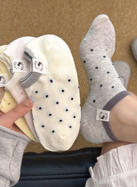 可爱白色波点船袜子女夏季薄款2026新款爆款纯棉不掉跟浅口隐形袜