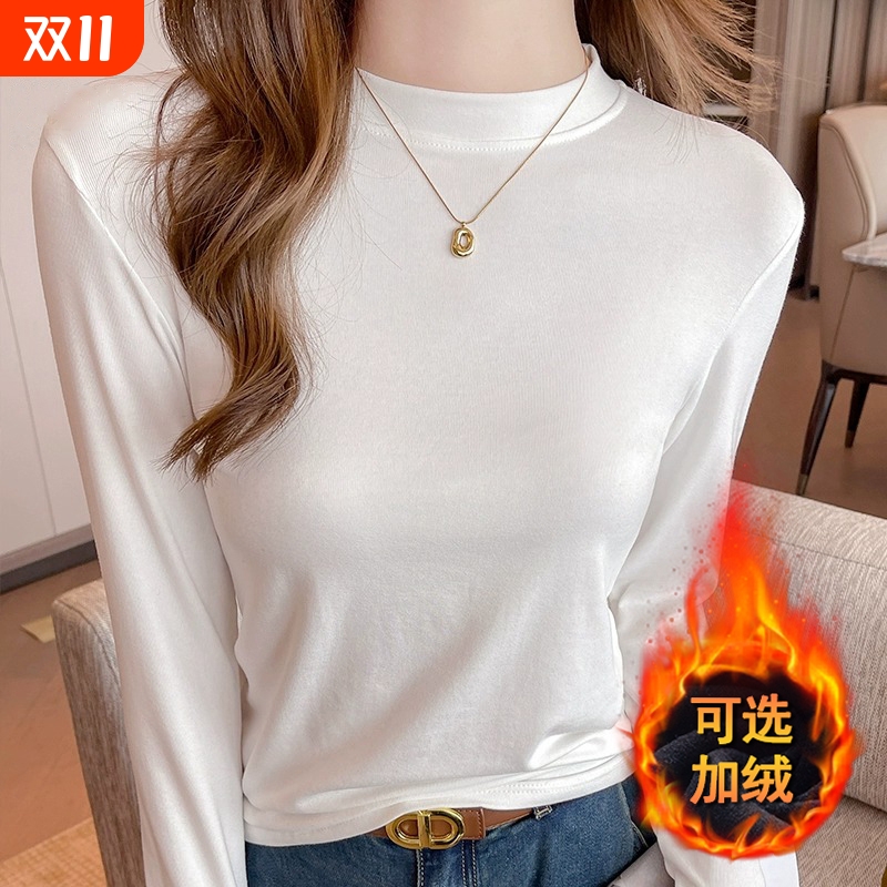 白色小高领打底衫女内搭2025新款秋冬高级感加绒加厚保暖长袖上衣