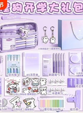 圣诞节紫色文具套装礼盒一年级入学必备学习用品全套小学生开学大礼包儿童女孩高颜值礼物初中生新生仪式感