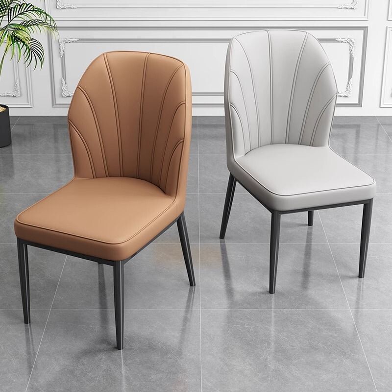 意式现代轻奢餐厅高碳钢软包餐椅46cm靠背家用简约金属家具